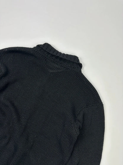 Jean-Paul Gaultier black knit cardigan with unique texture and minimalist design.