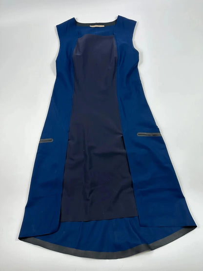 Marithe Francois Girbaud blue and navy ball gown with pockets and unique two-tone design.