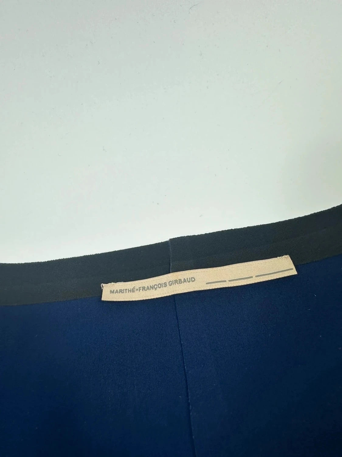 Marithe Francois Girbaud blue and navy ball gown with pockets and unique two-tone design.