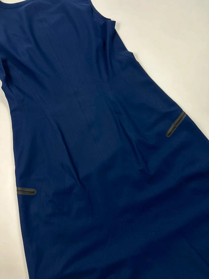Marithe Francois Girbaud blue and navy ball gown with pockets and unique two-tone design.