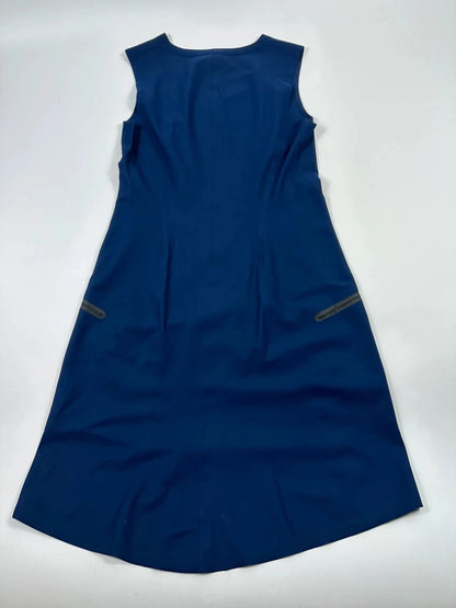 Marithe Francois Girbaud blue and navy ball gown with pockets and unique two-tone design.