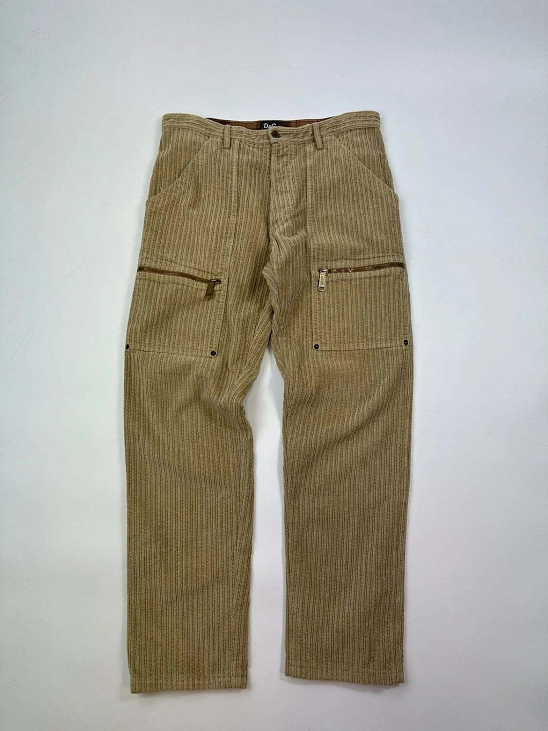 Dolce & Gabbana beige wide-leg trousers corduroy fabric with vintage design details.