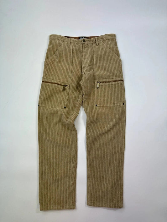 Dolce & Gabbana beige wide-leg trousers corduroy fabric with vintage design details.