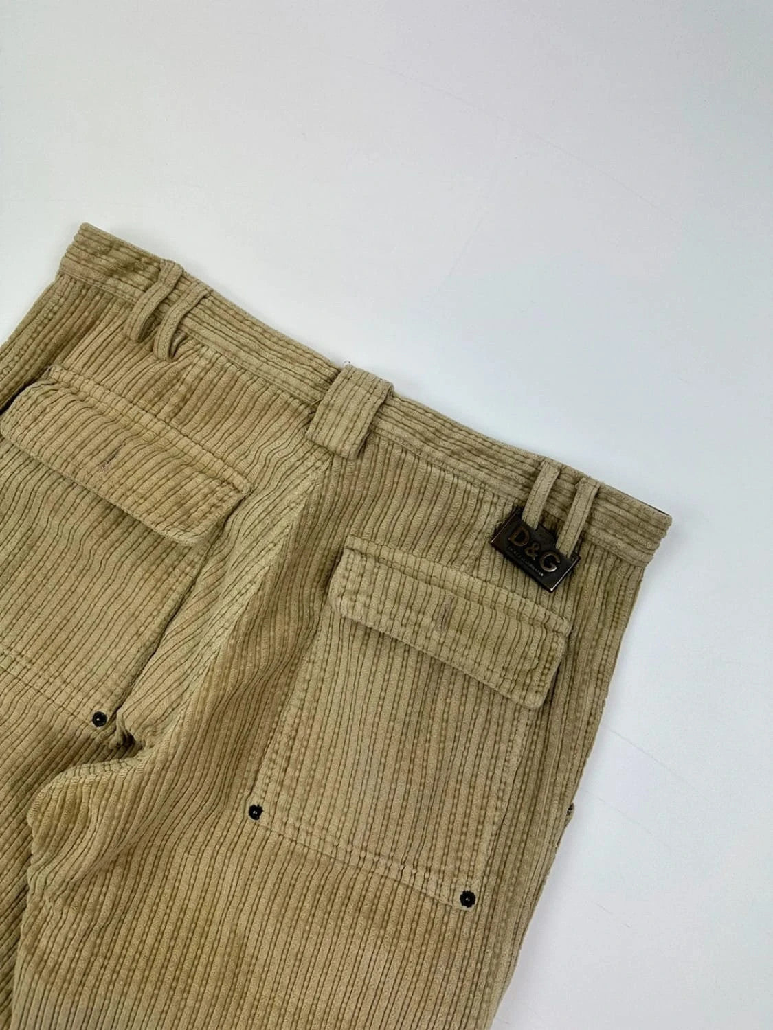 Dolce & Gabbana beige wide-leg trousers corduroy fabric with vintage design details.