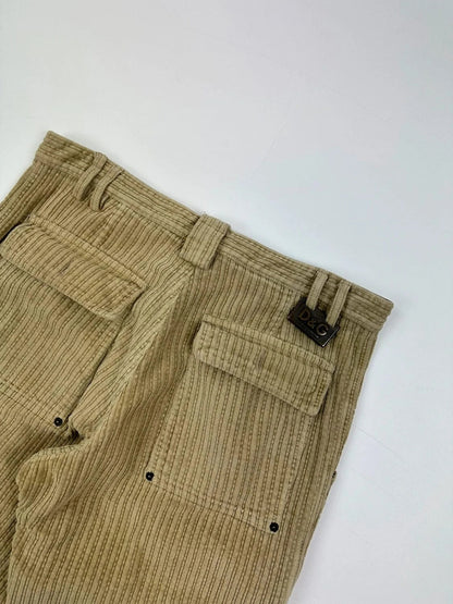 Dolce & Gabbana beige wide-leg trousers corduroy fabric with vintage design details.