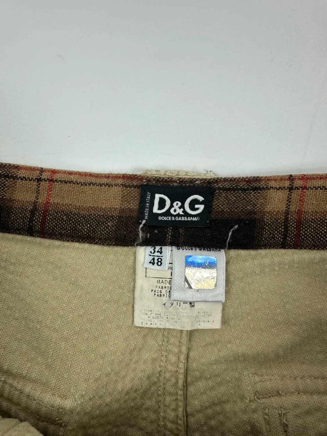 Dolce & Gabbana beige wide-leg trousers corduroy fabric with vintage design details.