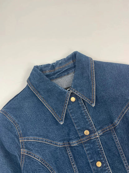 Dolce & Gabbana blue denim jacket with logo detail and vintage 2000s style.