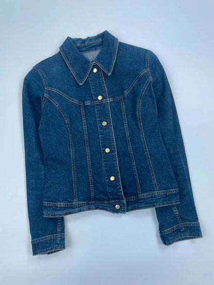 Dolce & Gabbana blue denim jacket with logo detail and vintage 2000s style.