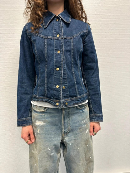 Dolce & Gabbana blue denim jacket with logo detail and vintage 2000s style.