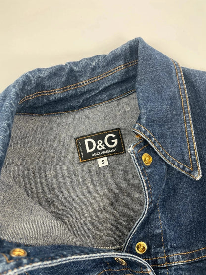Dolce & Gabbana blue denim jacket with logo detail and vintage 2000s style.