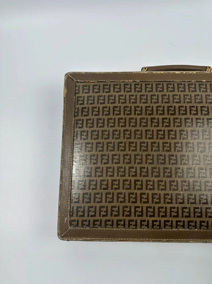 Fendi beige and brown briefcase with 70s FF monogram pattern and leather material.