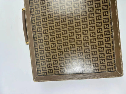 Fendi beige and brown briefcase with 70s FF monogram pattern and leather material.