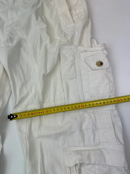 Dolce & Gabbana white wide-leg trousers with multiple pockets and adjustable drawstring waist.