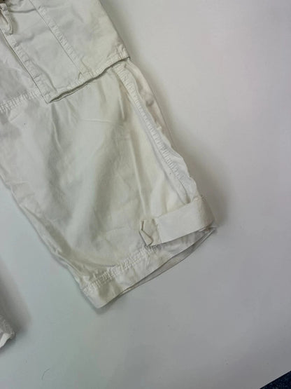 Dolce & Gabbana white wide-leg trousers with multiple pockets and adjustable drawstring waist.