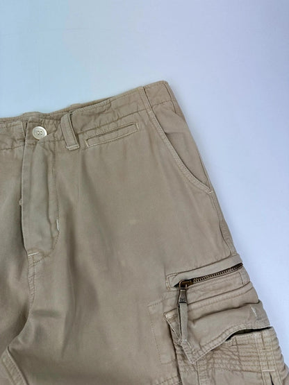 Dolce & Gabbana beige wide-leg trousers with logo on back pocket and adjustable drawstring.