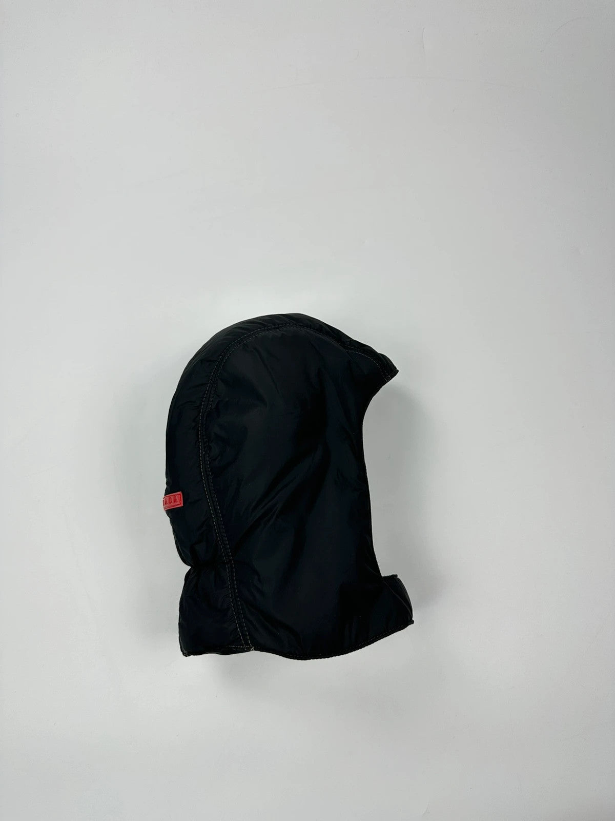 Prada black balaclava nylon material with logo detail from FW99 collection.