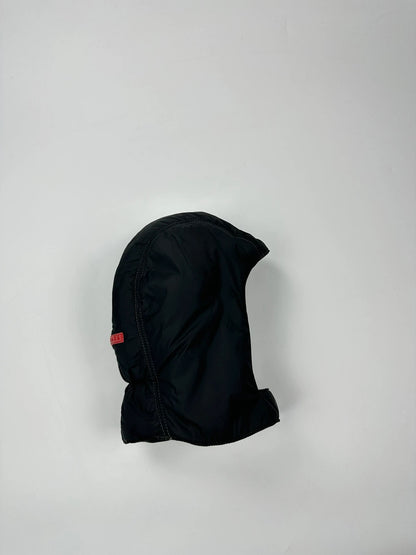 Prada black balaclava nylon material with logo detail from FW99 collection.