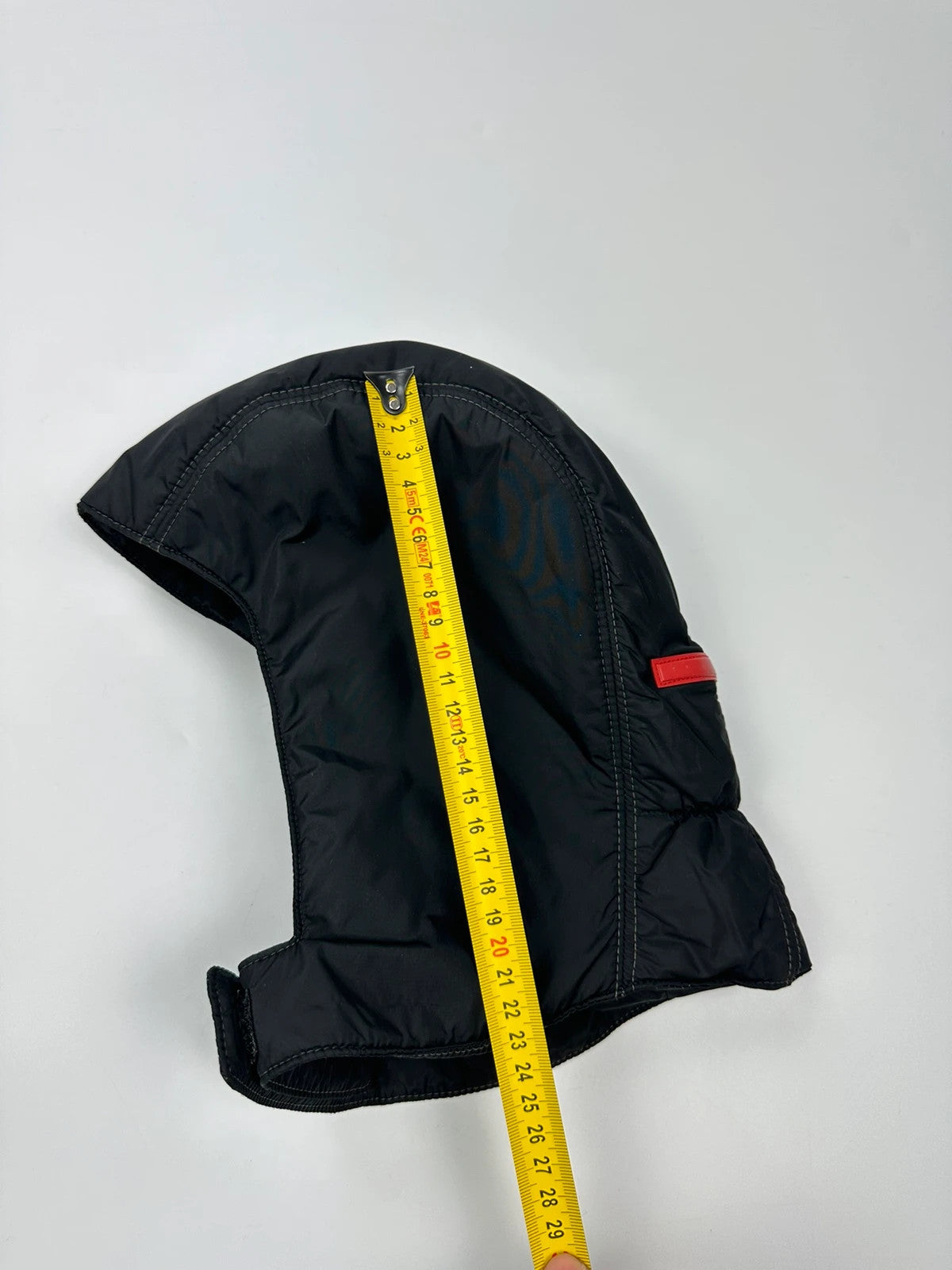 Prada black balaclava nylon material with logo detail from FW99 collection.