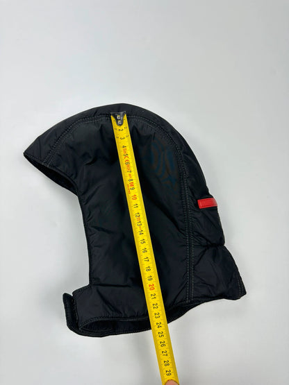 Prada black balaclava nylon material with logo detail from FW99 collection.