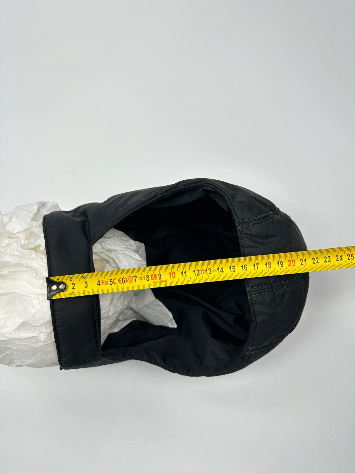 Prada black balaclava nylon material with logo detail from FW99 collection.