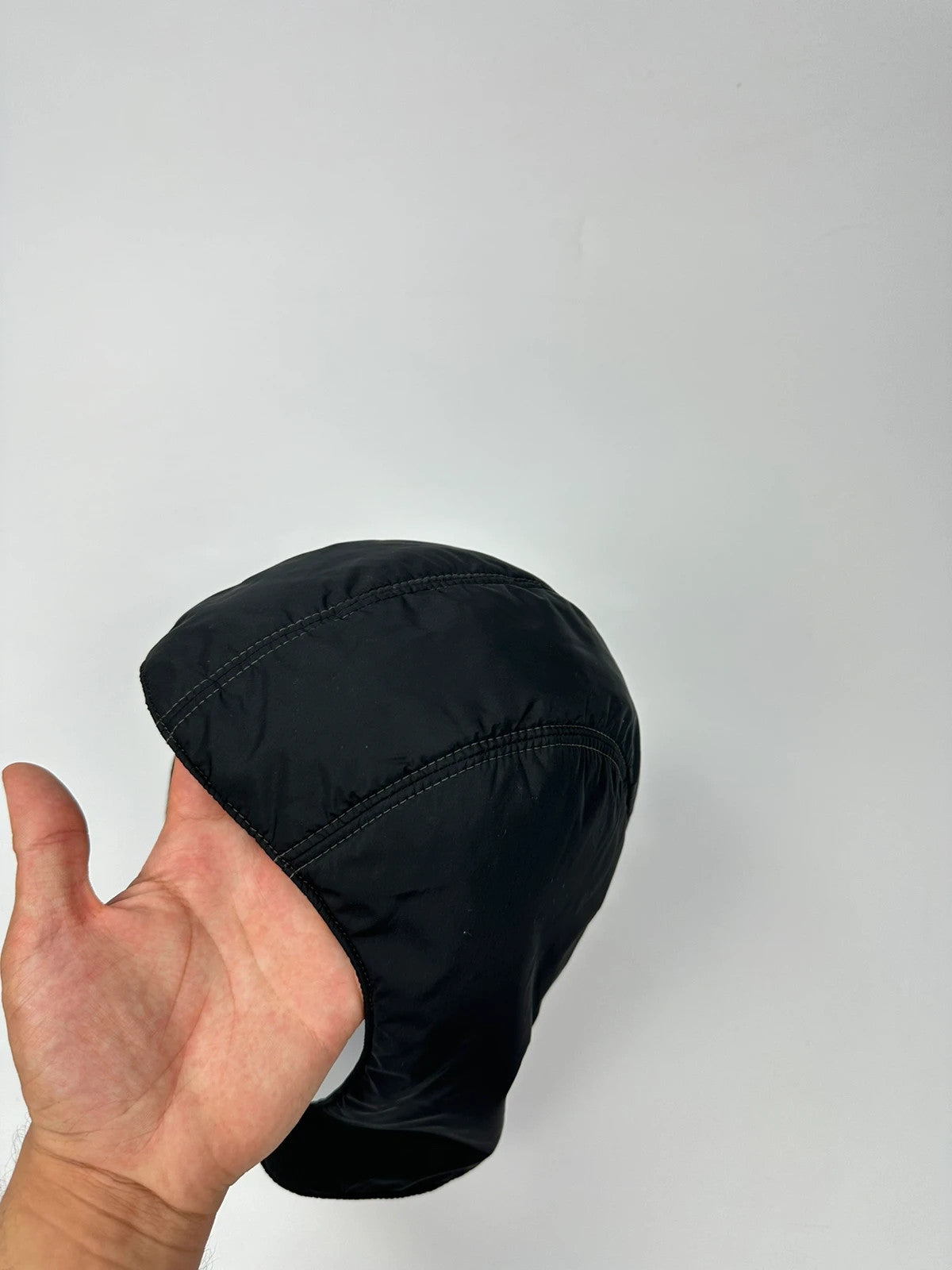 Prada black balaclava nylon material with logo detail from FW99 collection.