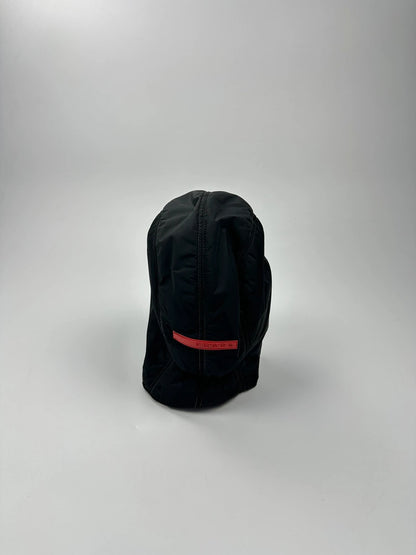Prada black balaclava nylon material with logo detail from FW99 collection.