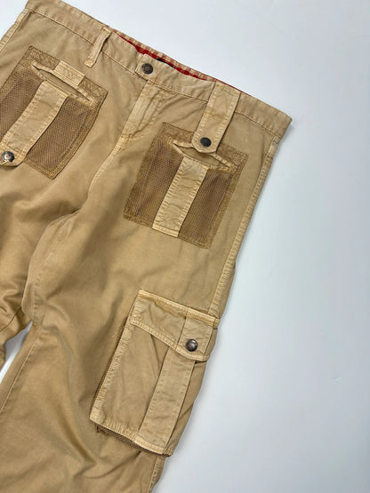 Dolce & Gabbana beige wide-leg trousers with cargo pockets and vintage 2003 design.