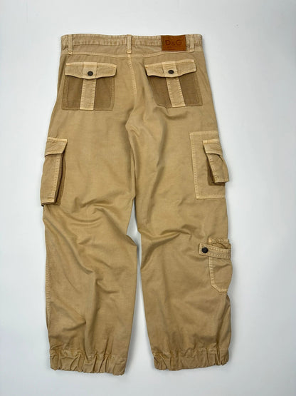 Dolce & Gabbana beige wide-leg trousers with cargo pockets and vintage 2003 design.