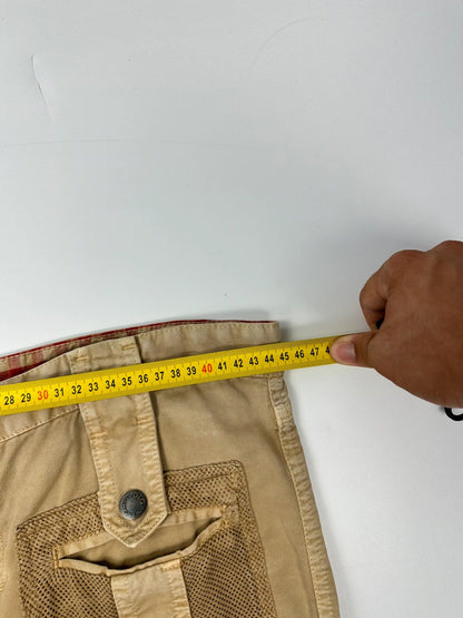 Dolce & Gabbana beige wide-leg trousers with cargo pockets and vintage 2003 design.
