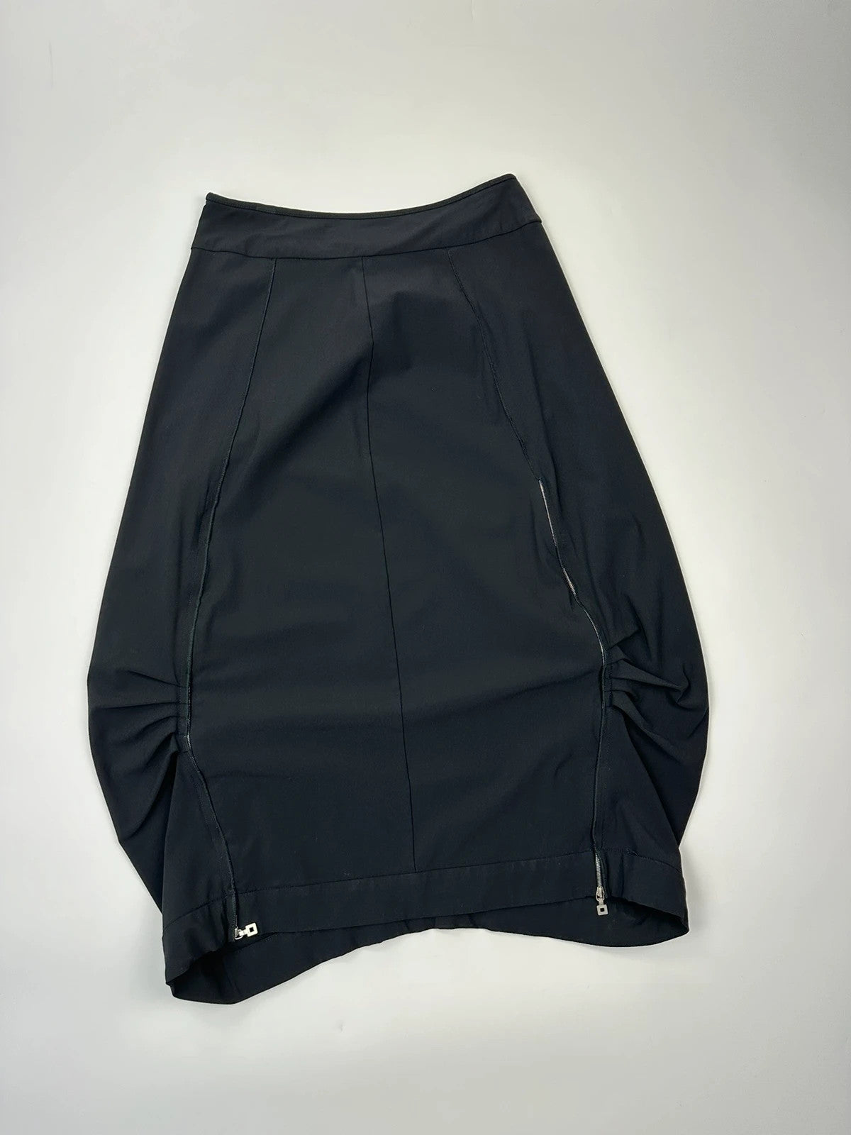 Marithé Francois Girbaud black mini skirt with double zip detail at the back.