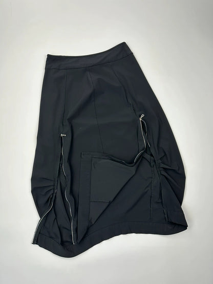 Marithé Francois Girbaud black mini skirt with double zip detail at the back.