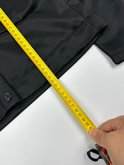 Prada black silk button-up jacket with rounded collar from SS2010 collection.
