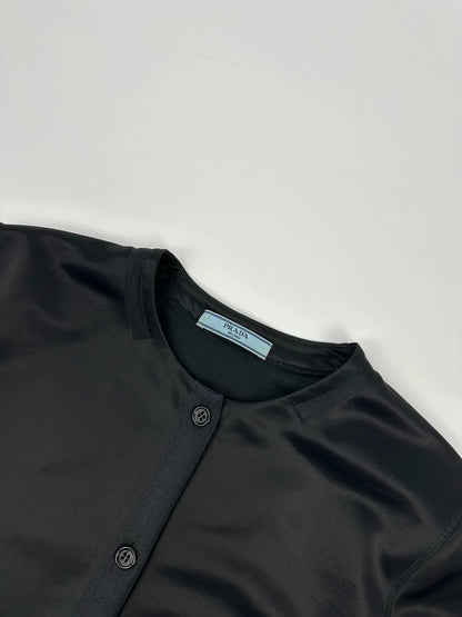 Prada black silk button-up jacket with rounded collar from SS2010 collection.