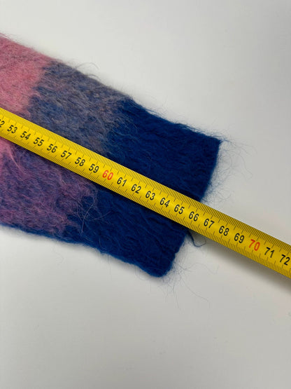Acne Studios multicolor alpaca wool knit sweater with fuzzy texture and unique patterns.