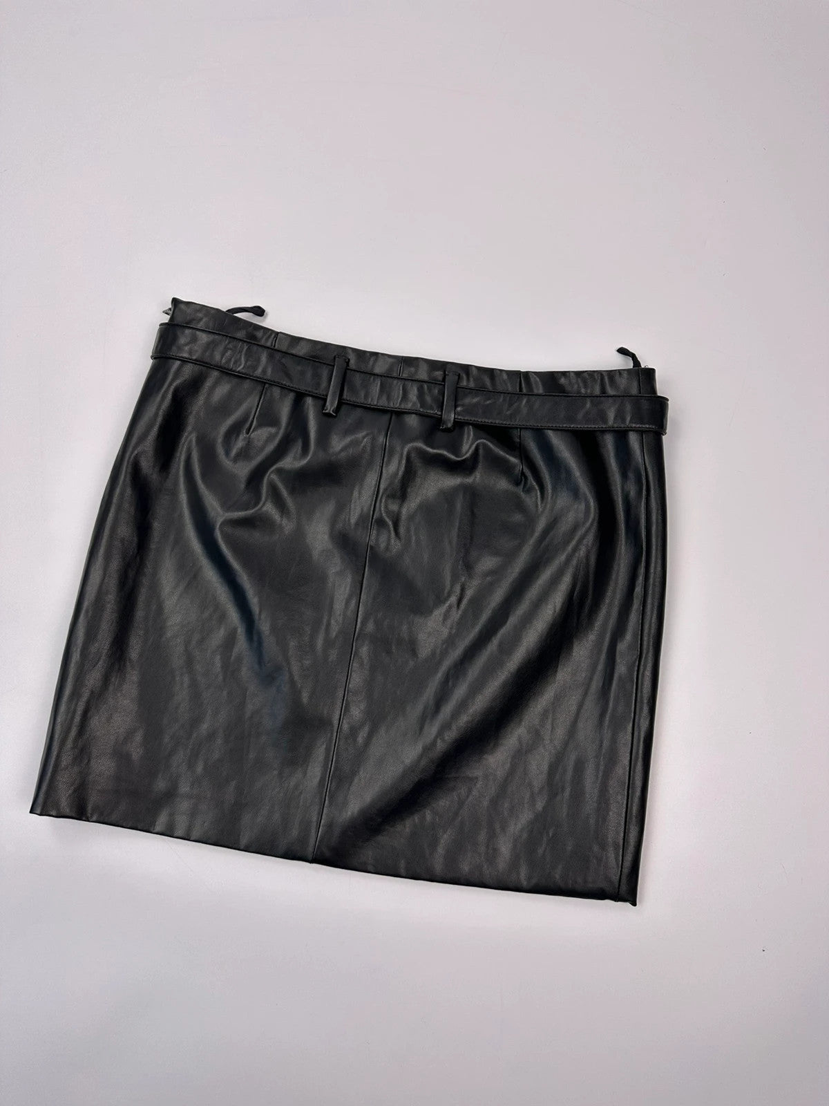Prada black shiny mini skirt with logo waistband from SS2008 collection.
