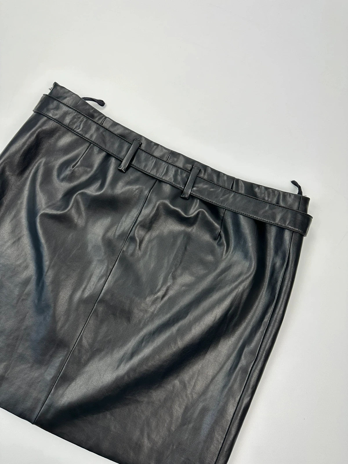 Prada black shiny mini skirt with logo waistband from SS2008 collection.