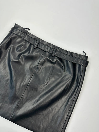 Prada black shiny mini skirt with logo waistband from SS2008 collection.