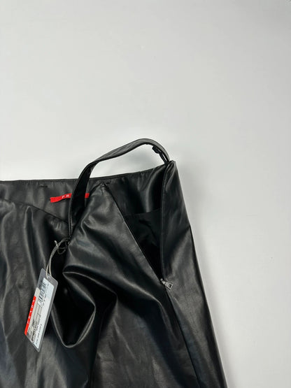 Prada black shiny mini skirt with logo waistband from SS2008 collection.