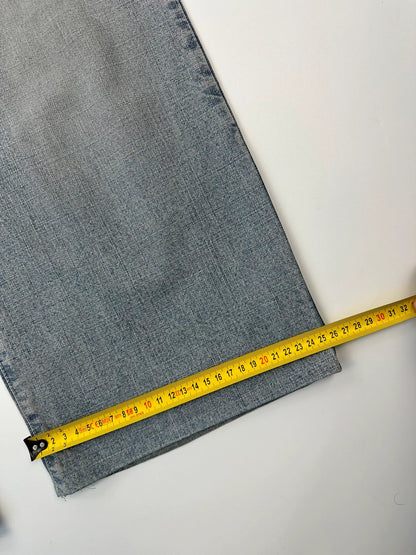 Dolce & Gabbana blue straight jeans with washed finish and back belt detail.