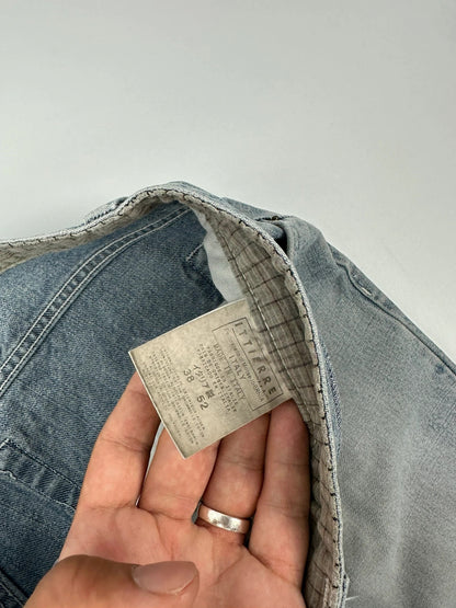 Dolce & Gabbana blue straight jeans with washed finish and back belt detail.