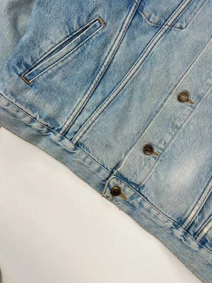 Armani Jeans blue denim jacket boxy cut with light wash and vintage 90s style.