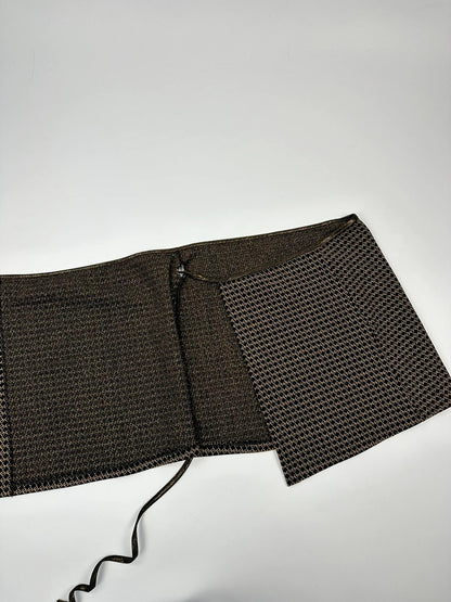 Fendi black and gold jacquard wrap skirt with woven monogram pattern and adjustable ties.