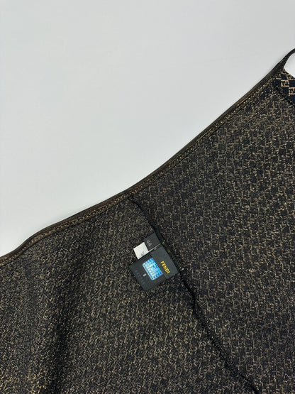 Fendi black and gold jacquard wrap skirt with woven monogram pattern and adjustable ties.