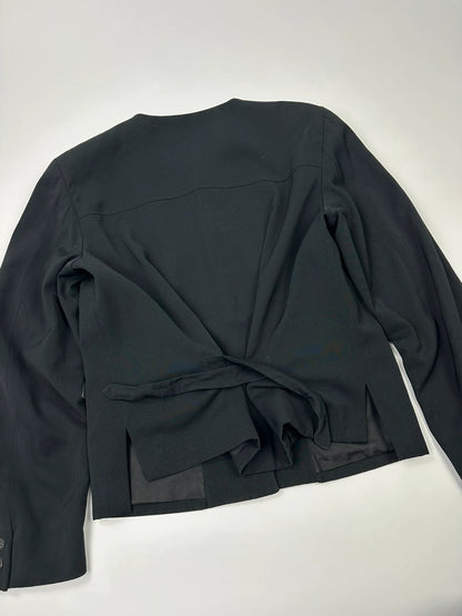 Marithé François Girbaud black jacket with adjustable shoulder pads and minimalist design.