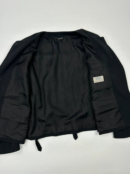 Marithé François Girbaud black jacket with adjustable shoulder pads and minimalist design.