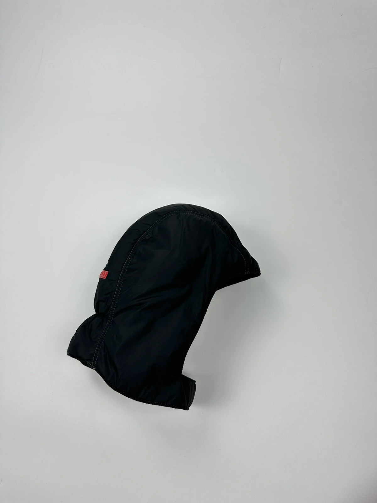 Prada black balaclava nylon material with logo detail from FW99 collection.