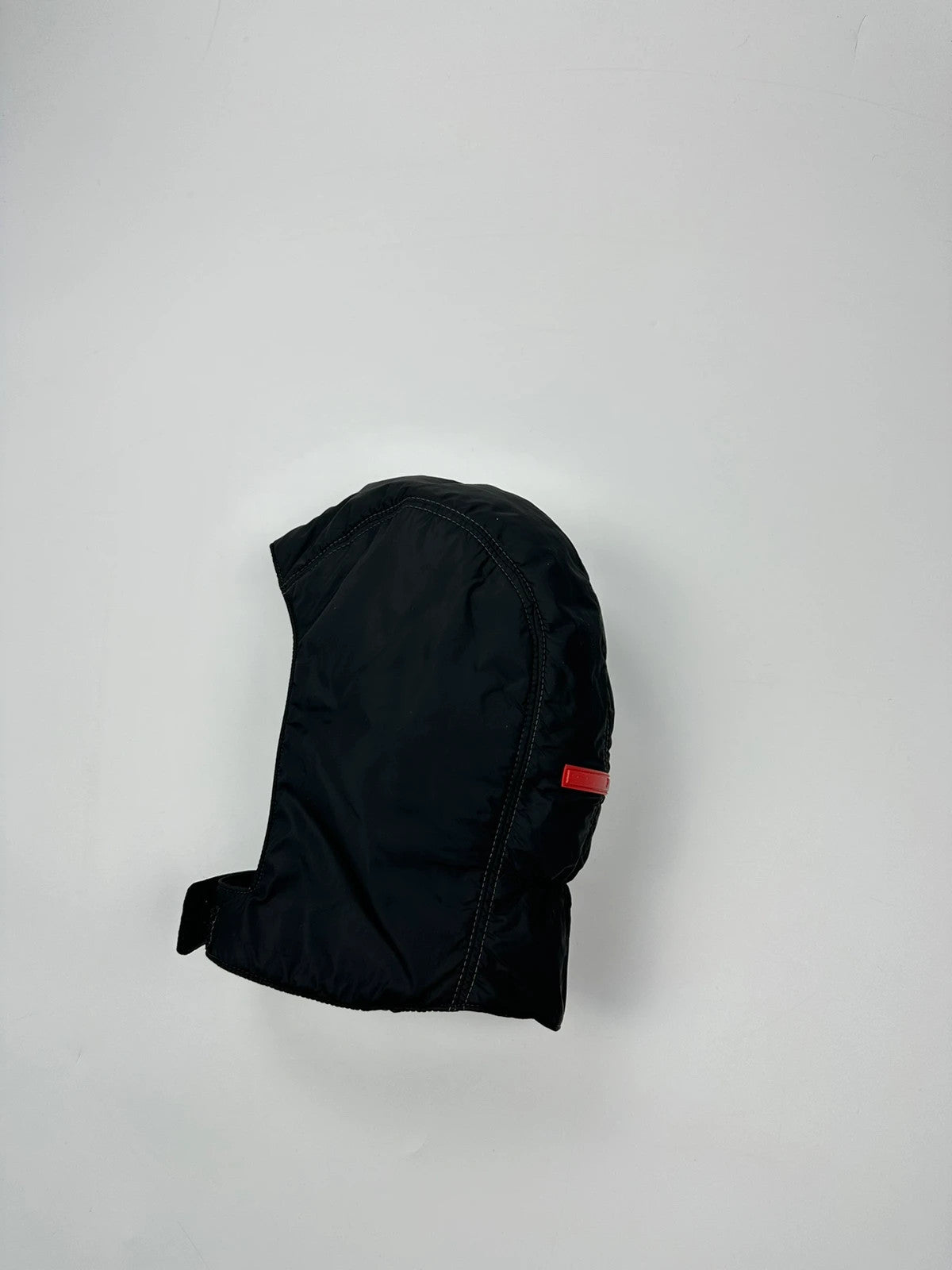 Prada black balaclava nylon material with logo detail from FW99 collection.