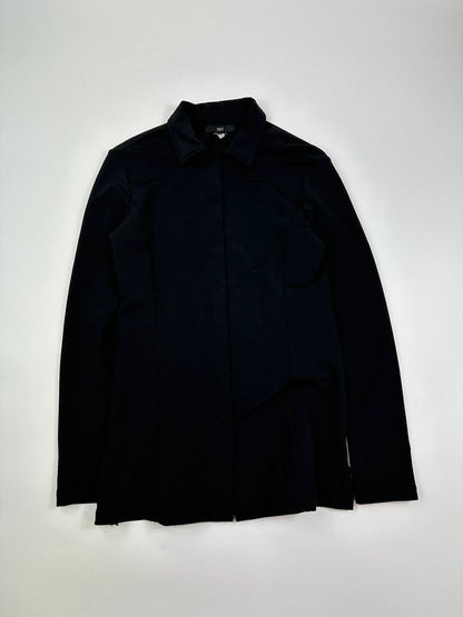 Marithé Francois Girbaud black lycra shirt jacket with minimalist design and vintage style.