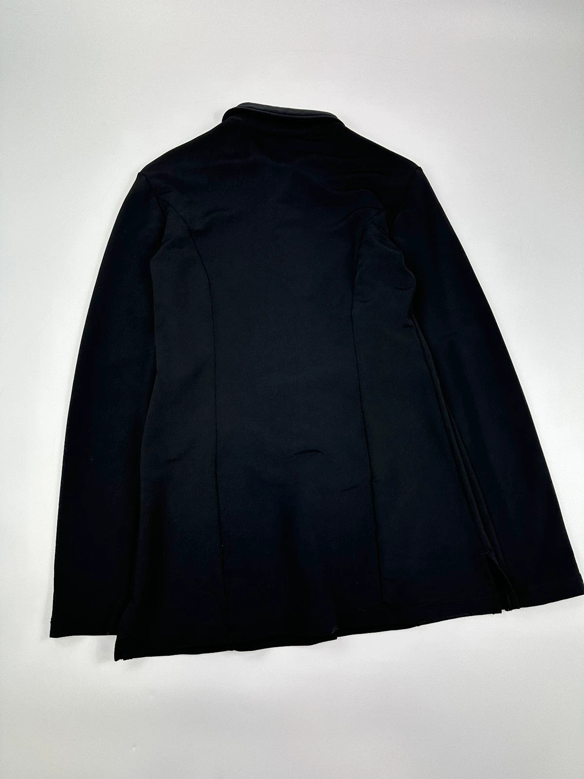 Marithé Francois Girbaud black lycra shirt jacket with minimalist design and vintage style.