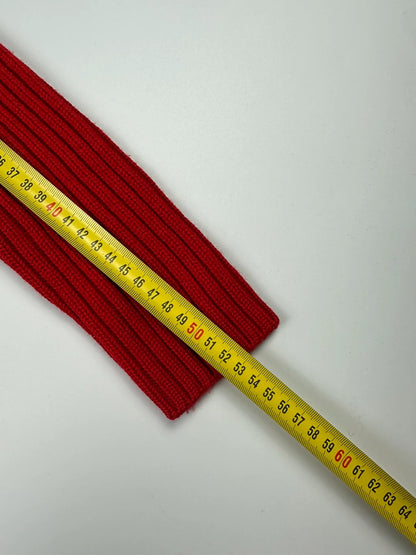 Prada red ribbed wool turtleneck sweater with high neck and Sport collection details.